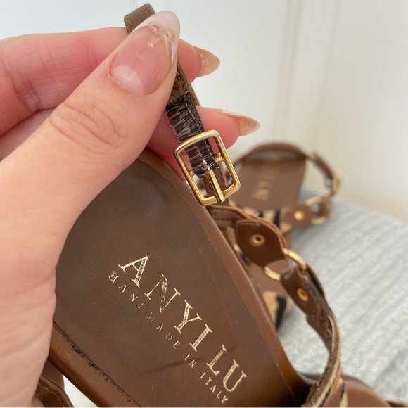 Anyi Lu - Women’s 5.5 36 Brown Flats With Zebra Print and Gold Accents - Picture 9 of 12